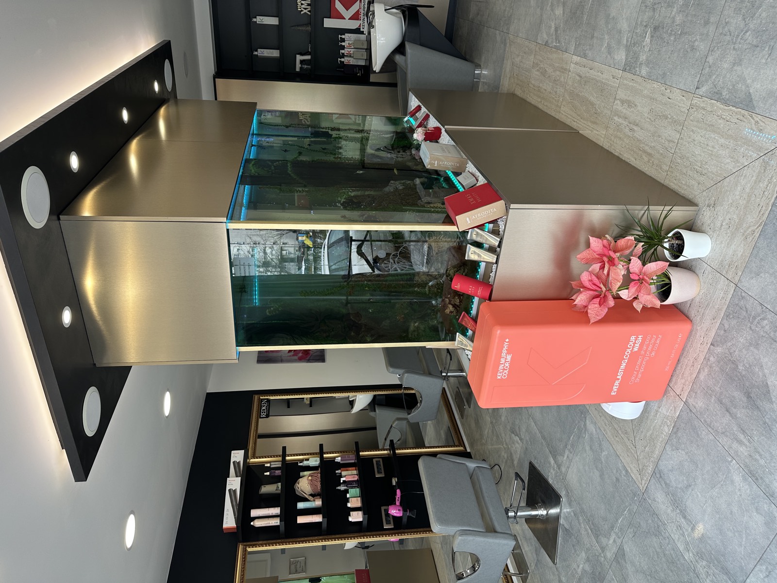 Kutak salona s akvarijem i beauty opremom